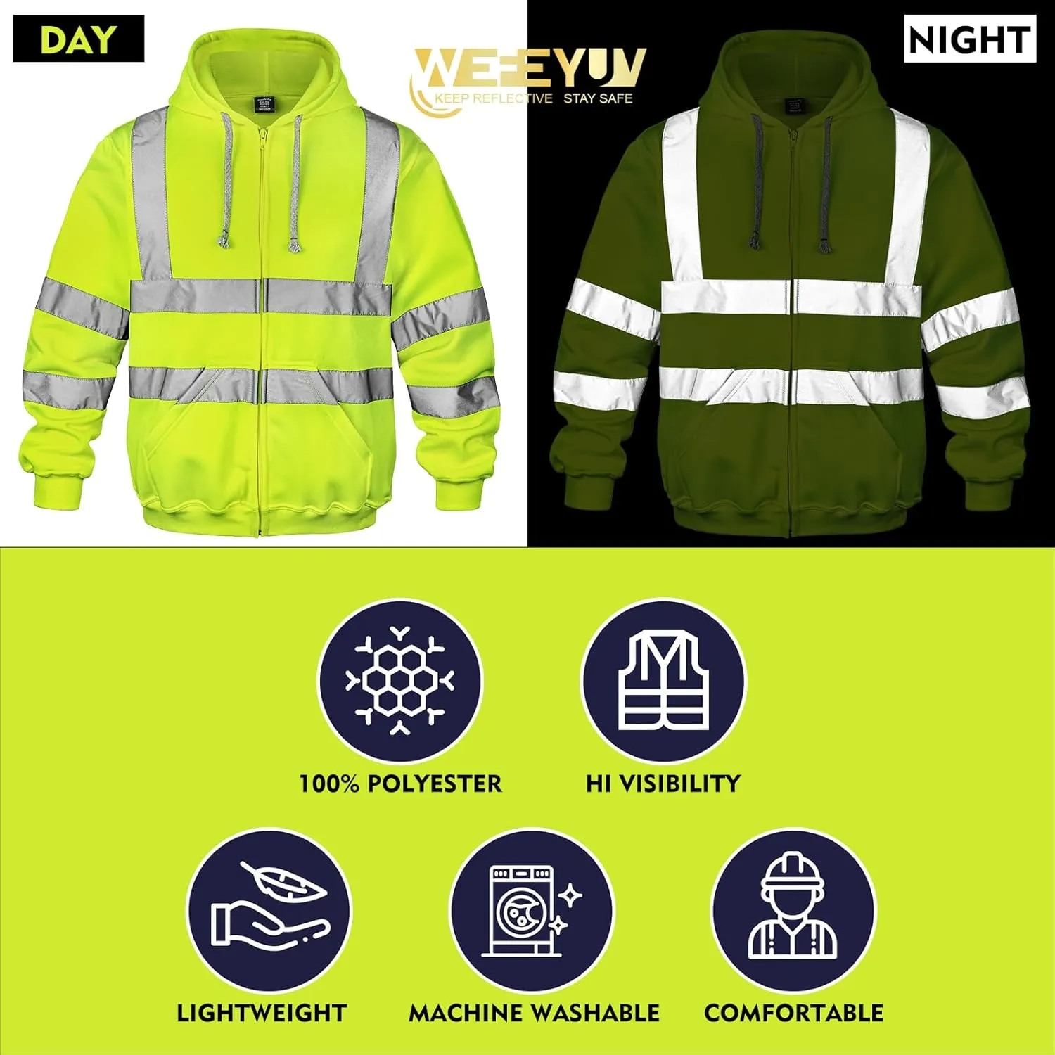 Hi Vis Men's Solid Color Reflective Visibility Sweatshirts Pullover