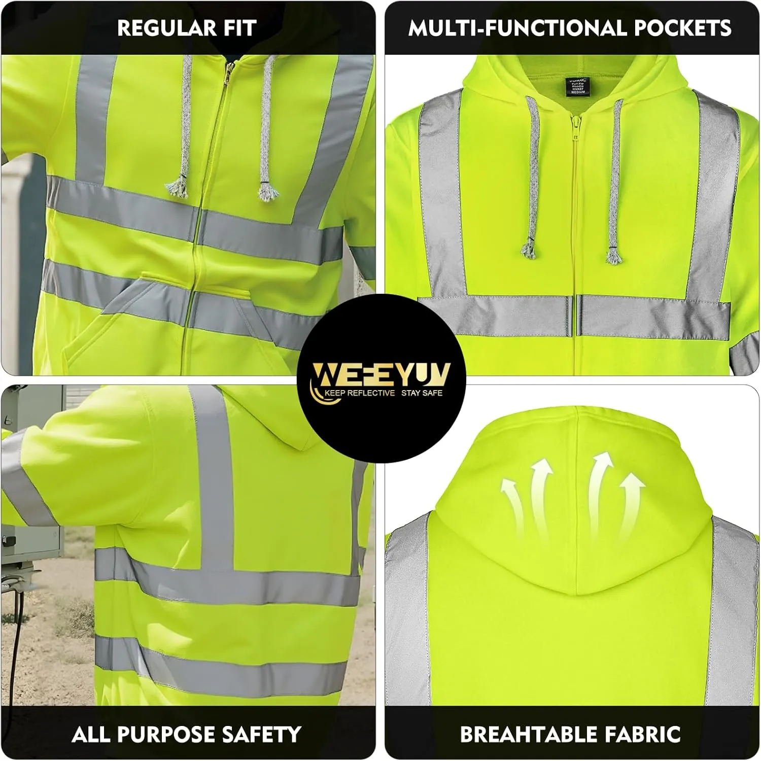 Hi Vis Men's Solid Color Reflective Visibility Sweatshirts Pullover
