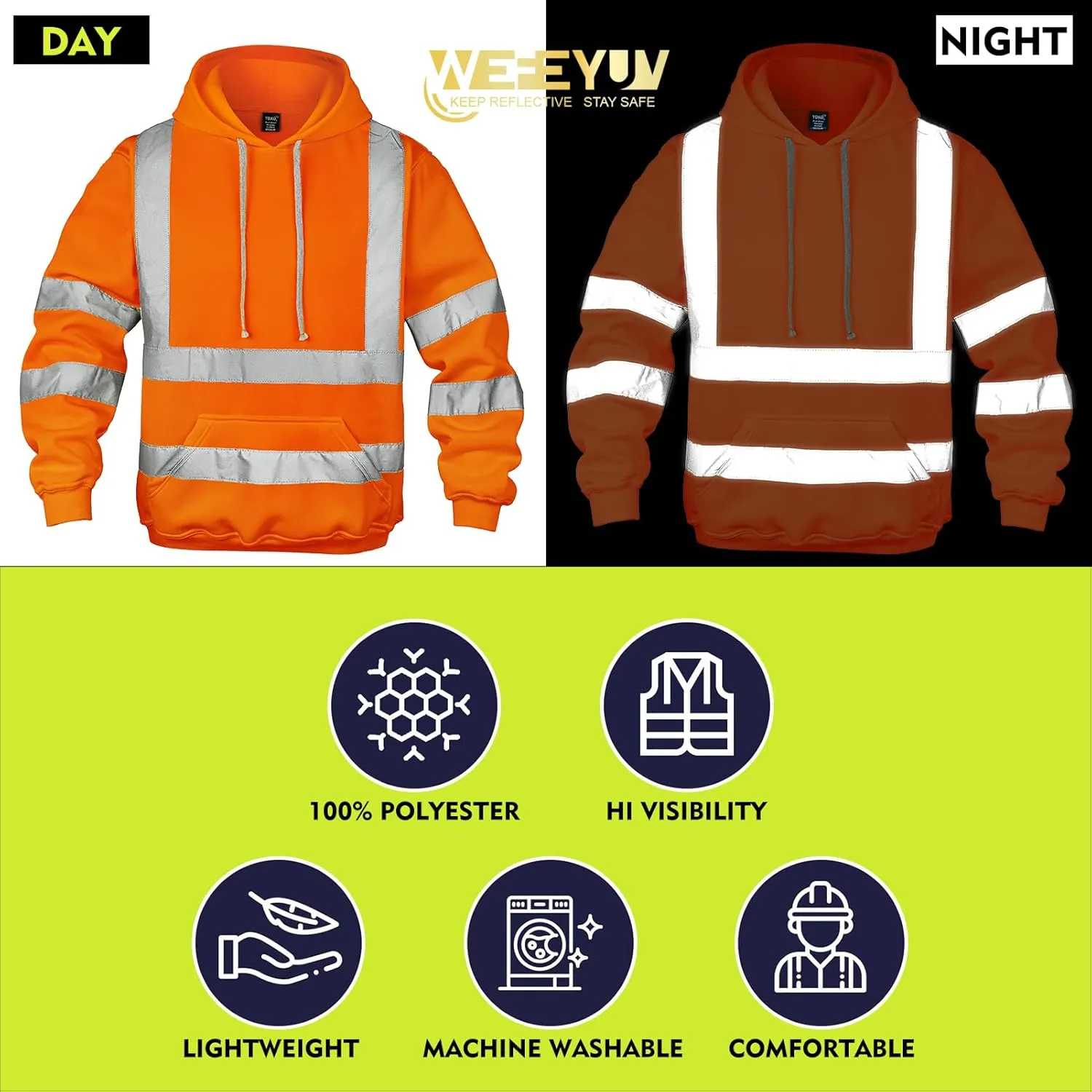 Hi Vis Men's Solid Color Reflective Visibility Sweatshirts Pullover