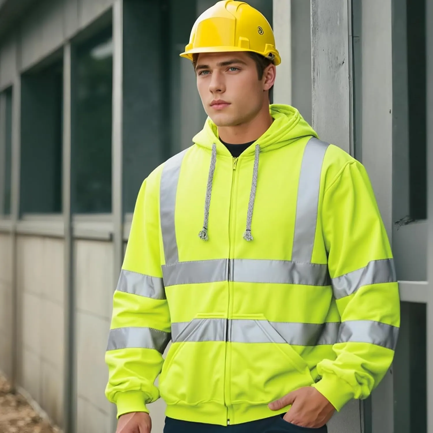 Hi Vis Men's Solid Color Reflective Visibility Sweatshirts Pullover