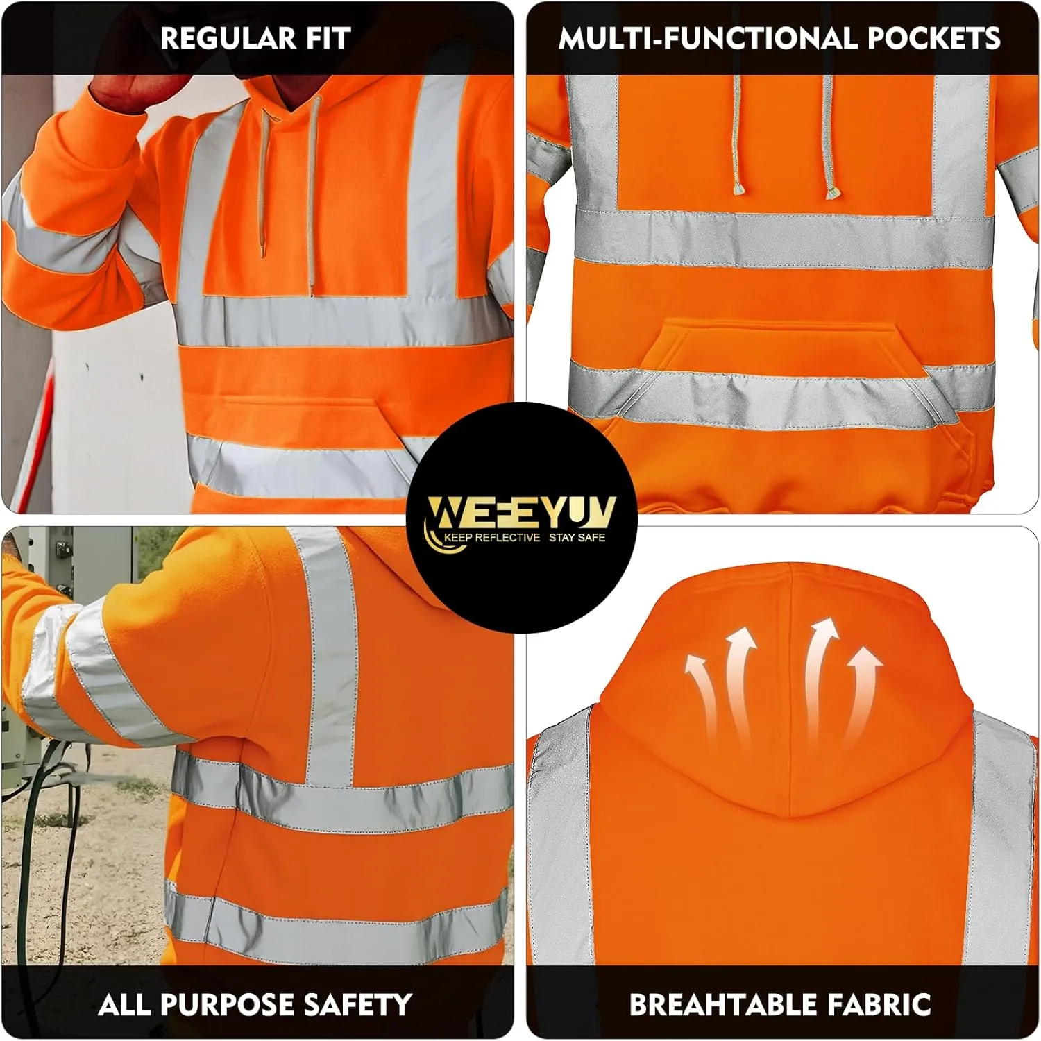 Hi Vis Men's Solid Color Reflective Visibility Sweatshirts Pullover