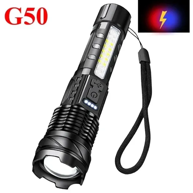 High Power LED Tactical Flashlight with Telescopic Zoom and USB Rechargeable Built-in Battery for Emergency and Camping