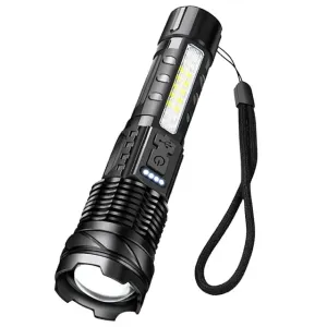 High Power LED Tactical Flashlight with Telescopic Zoom and USB Rechargeable Built-in Battery for Emergency and Camping