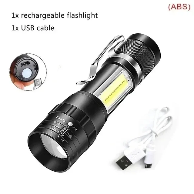 High Power LED Tactical Flashlight with Telescopic Zoom and USB Rechargeable Built-in Battery for Emergency and Camping