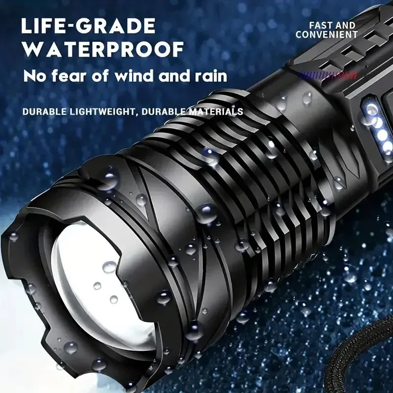 High Power LED Tactical Flashlight with Telescopic Zoom and USB Rechargeable Built-in Battery for Emergency and Camping