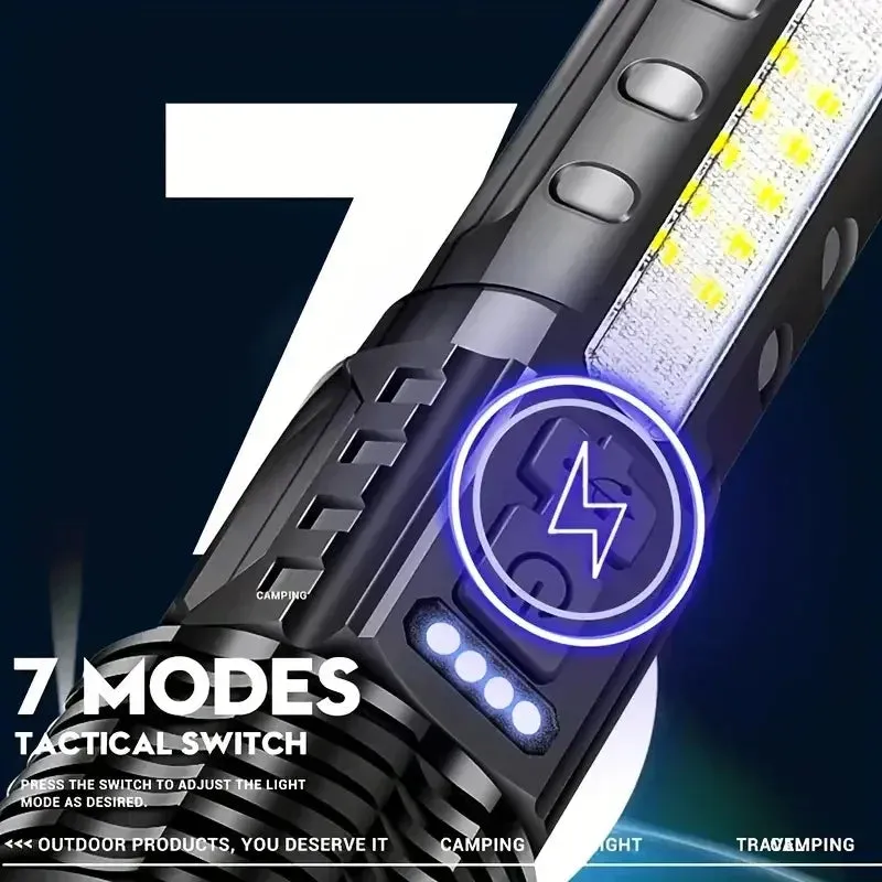 High Power LED Tactical Flashlight with Telescopic Zoom and USB Rechargeable Built-in Battery for Emergency and Camping