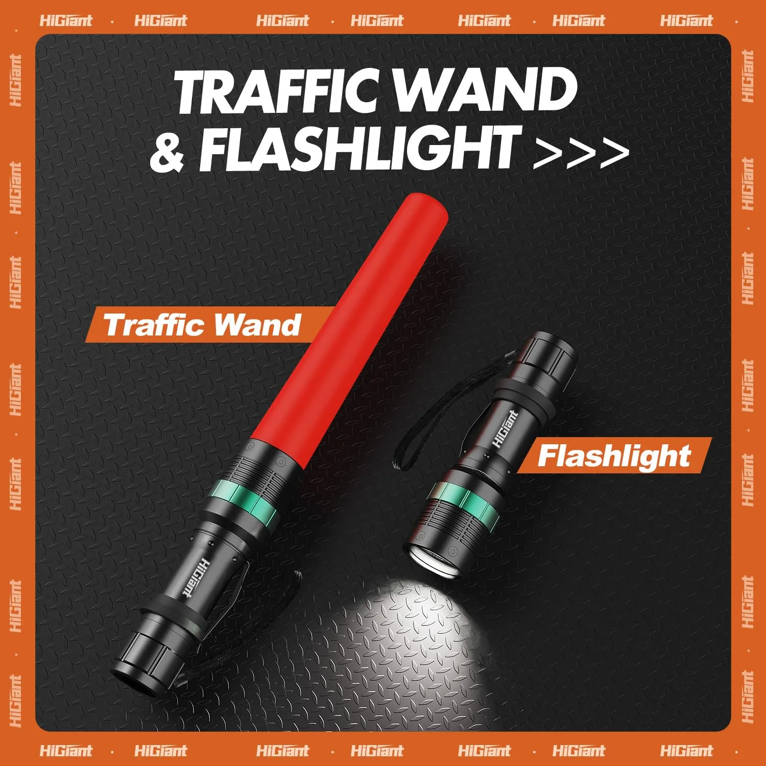 HiGiant 2 Pack 11 inches Traffic Wand, Traffic LED Flashlight with Three Flashing Modes, Orange Safety Signal Control Baton for Parking, Airport, Traffic Directing (Batteries Not Included)