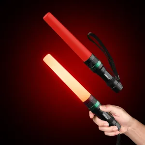 HiGiant 2 Pack 11 inches Traffic Wand, Traffic LED Flashlight with Three Flashing Modes, Orange Safety Signal Control Baton for Parking, Airport, Traffic Directing (Batteries Not Included)