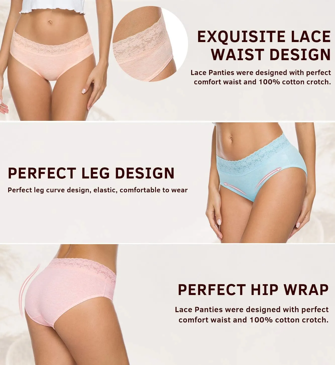 Hipster Panties for Women Underwear Lace Bikini Hip-huggers Panties 5 Pack(218S-Black)