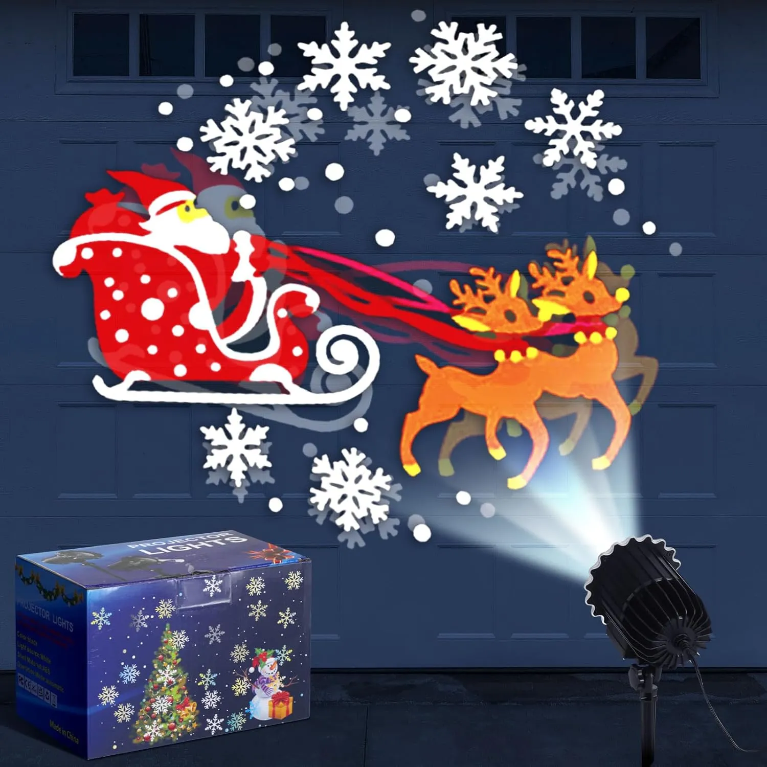 Holiday Projector Light with 1 Film (4 Style) Slides LED Projector Lights Outdoor Reflectors Waterproof Landscape Decorative Lighting Projection Lamp for Party(Santa Claus)