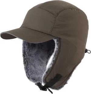 Home Prefer Faux Fur Trooper Trapper Hat for Men Warm Mens Winter Hat with Earflaps Ushanka Hunting Hat Reflective Brim