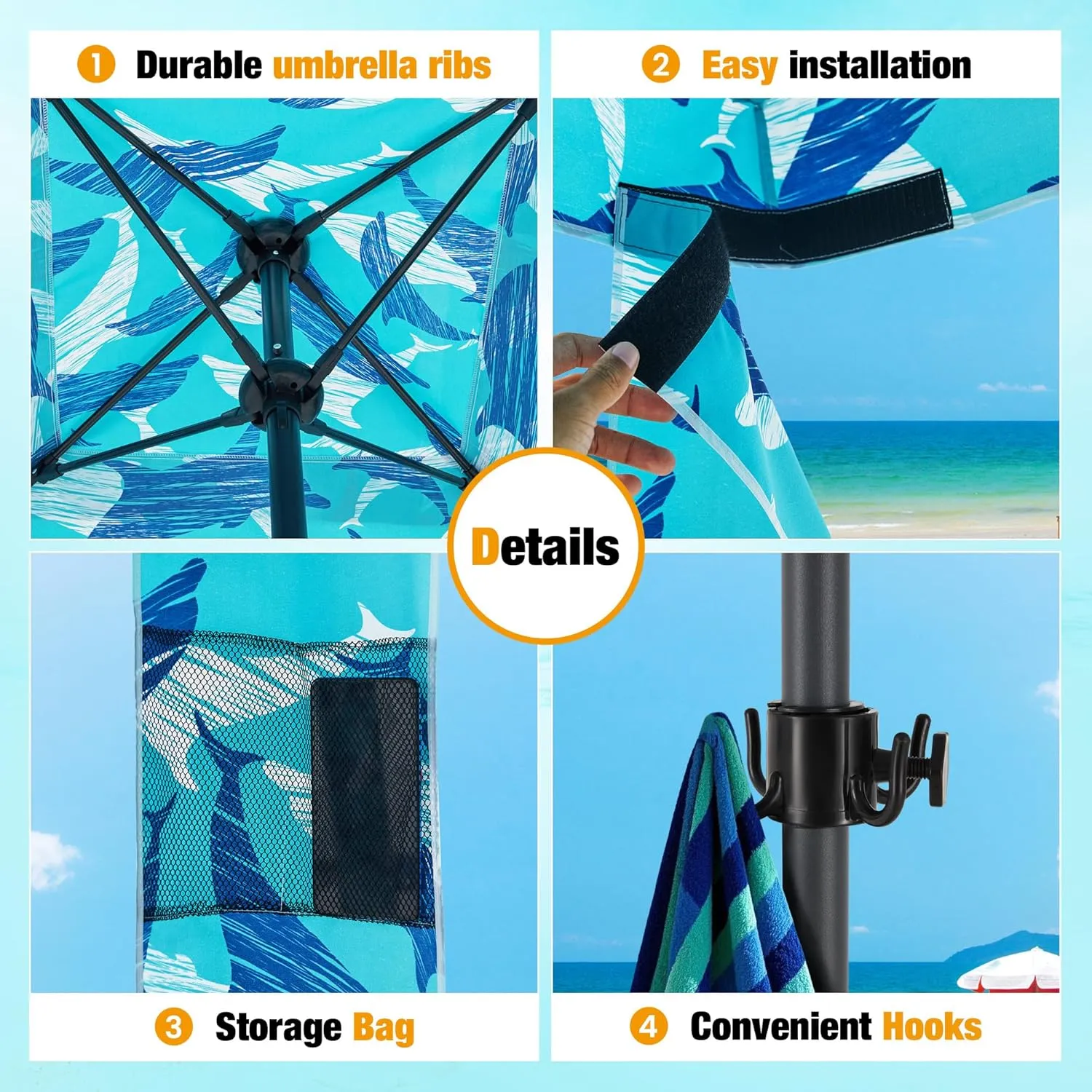 HOMEDEMO Beach Cabana UPF 50 , 6'×6' Beach Canopy, Easy Set up and Take Down, Cool Cabana Beach Tent with Sand Pockets, Side Wall Beach Shade Canopy Wind Waterproof for Kids, Family & Friends