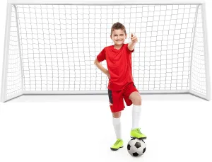 HONEY JOY 12FT x 6FT Soccer Goal for Backyard, Heavy Duty Steel Frame Soccer Net for Kids, Easy Setup, Ground Stakes, Portable Weather Resistant Football Shooting Training Aid, Gift for Kids