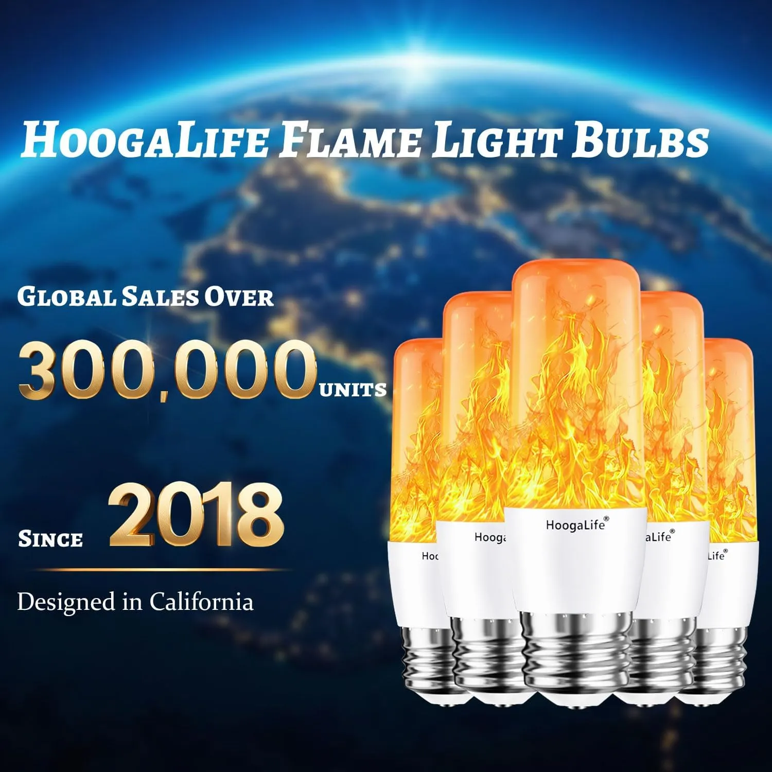 HoogaLife Flame Light Bulbs, E26 Led Flame Light Bulb with Effect of Real Candle Fire Light, 4w Flames Bulbs with Upside Down Effect, for Christmas Halloween Home Party Holiday House Room Porch-4 Pack