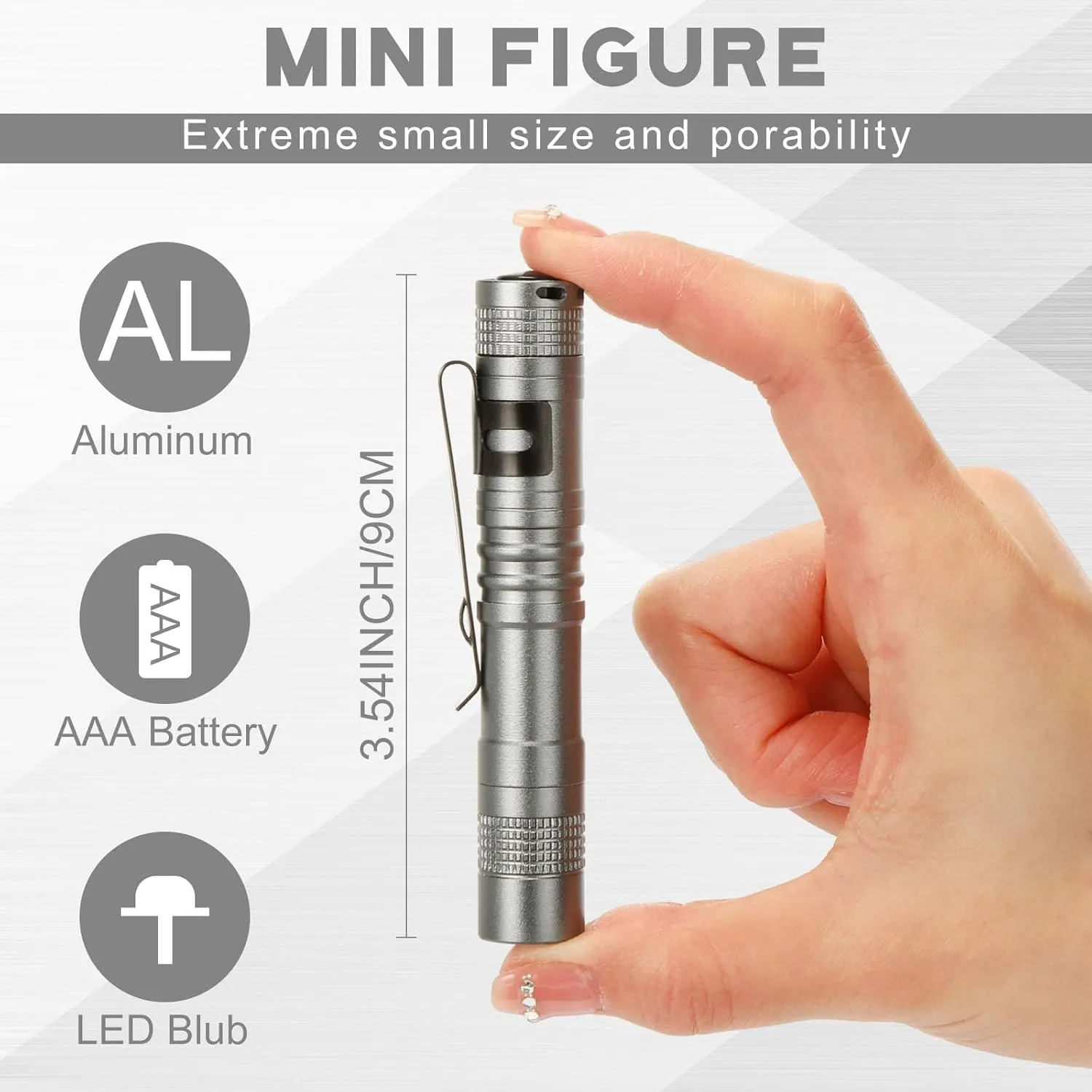 Hortsun 20 Pcs Mini Pen Light Flashlights Pocket Flashlights Pen with Clip Small LED Handheld Slim Torches for Christmas Gift Without Battery (Silver Gray,3.54 Inch)