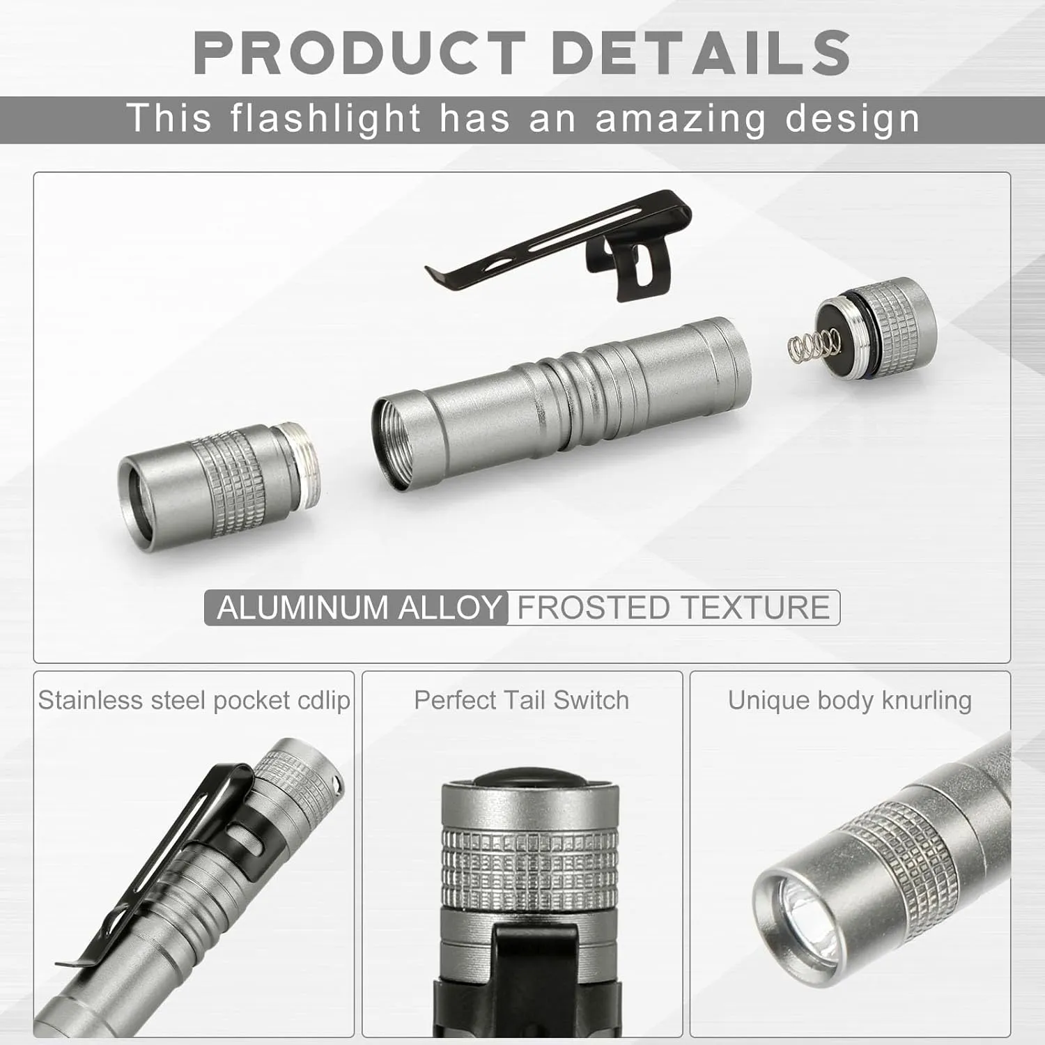 Hortsun 20 Pcs Mini Pen Light Flashlights Pocket Flashlights Pen with Clip Small LED Handheld Slim Torches for Christmas Gift Without Battery (Silver Gray,3.54 Inch)