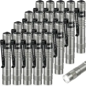 Hortsun 20 Pcs Mini Pen Light Flashlights Pocket Flashlights Pen with Clip Small LED Handheld Slim Torches for Christmas Gift Without Battery (Silver Gray,3.54 Inch)