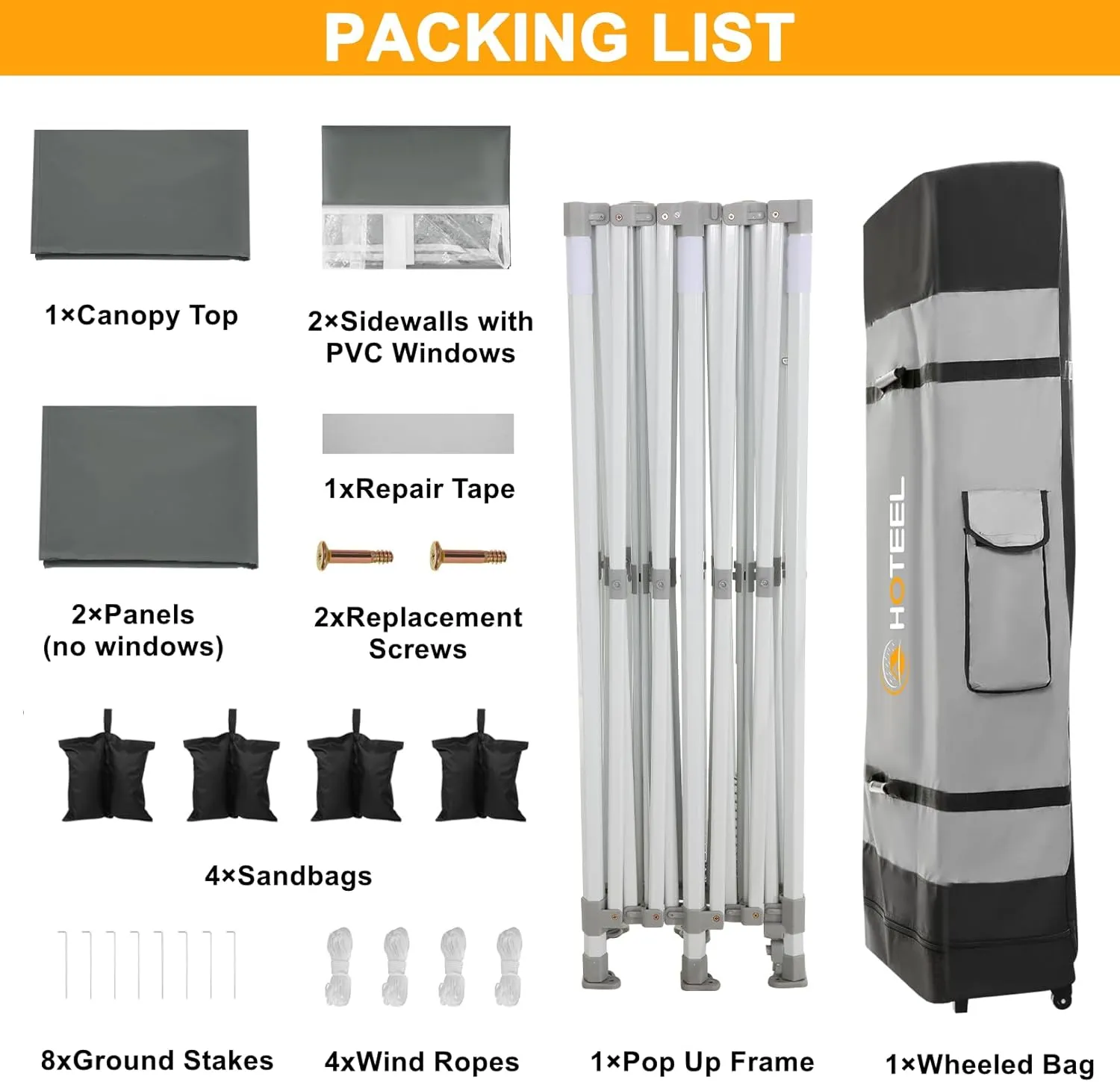 HOTEEL 10x20 Heavy Duty Pop Up Canopy Tent Commercial Outdoor Canopy Tents for Parties Event Wedding with Roller Bag, Waterproof & UV 50 , Upgraded Thickened Hexagonal Legs, 4 Sandbags 8 Staks, Gray