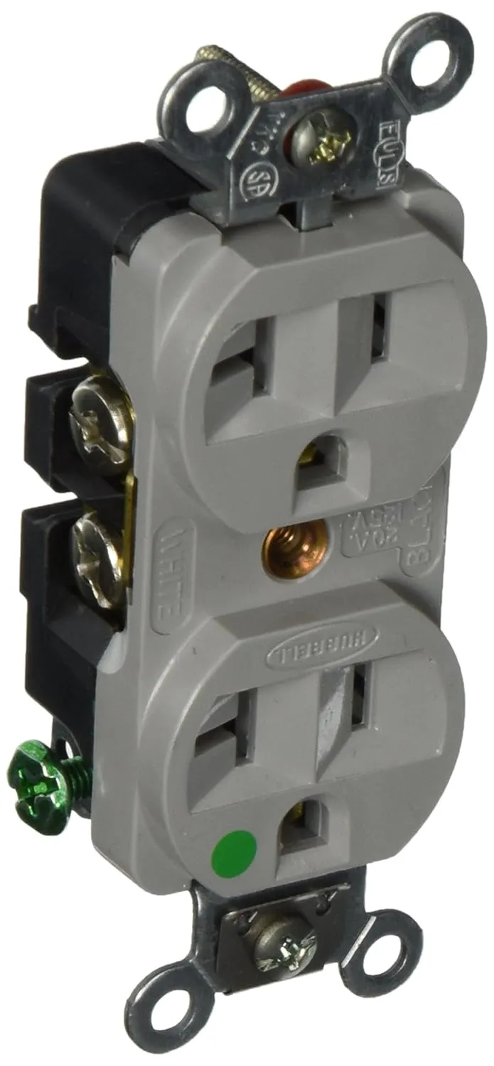 Hubbell HBL8300HG Duplex Receptacle, Compact Hospital Grade, 20 amp, 125V, 5-20R, Gray