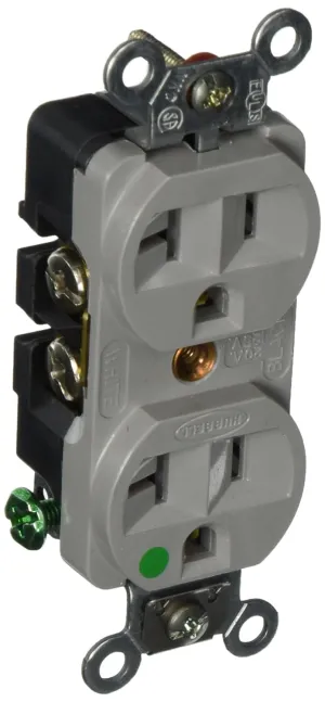 Hubbell HBL8300HG Duplex Receptacle, Compact Hospital Grade, 20 amp, 125V, 5-20R, Gray