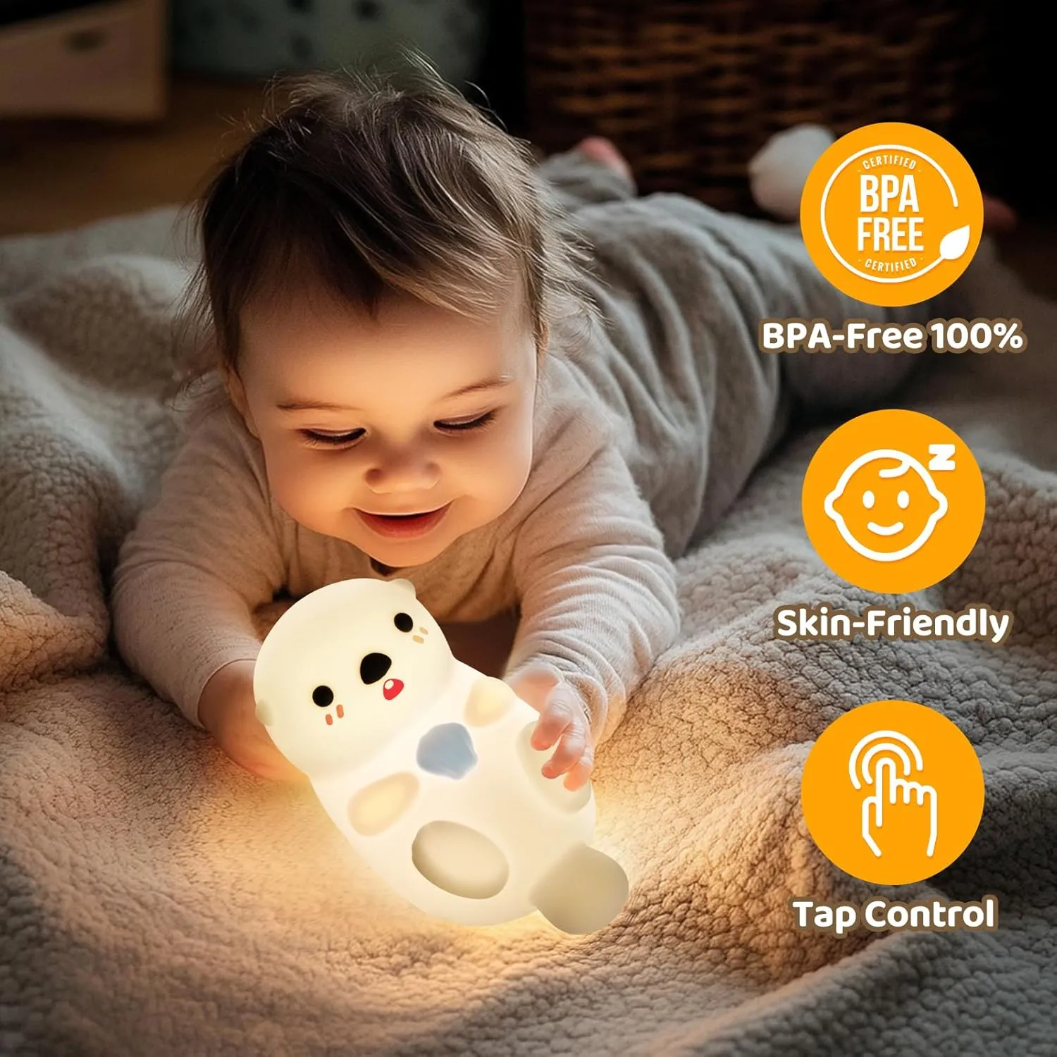 Huggwaii Otter Night Light for Kids – Cute Silicone Squishy Kids Night Light, Dimmable & Rechargeable LED Otter Lamp, 1200mAh Battery, Soft Nursery Nightlight for Toddler Room Decor & Gifts