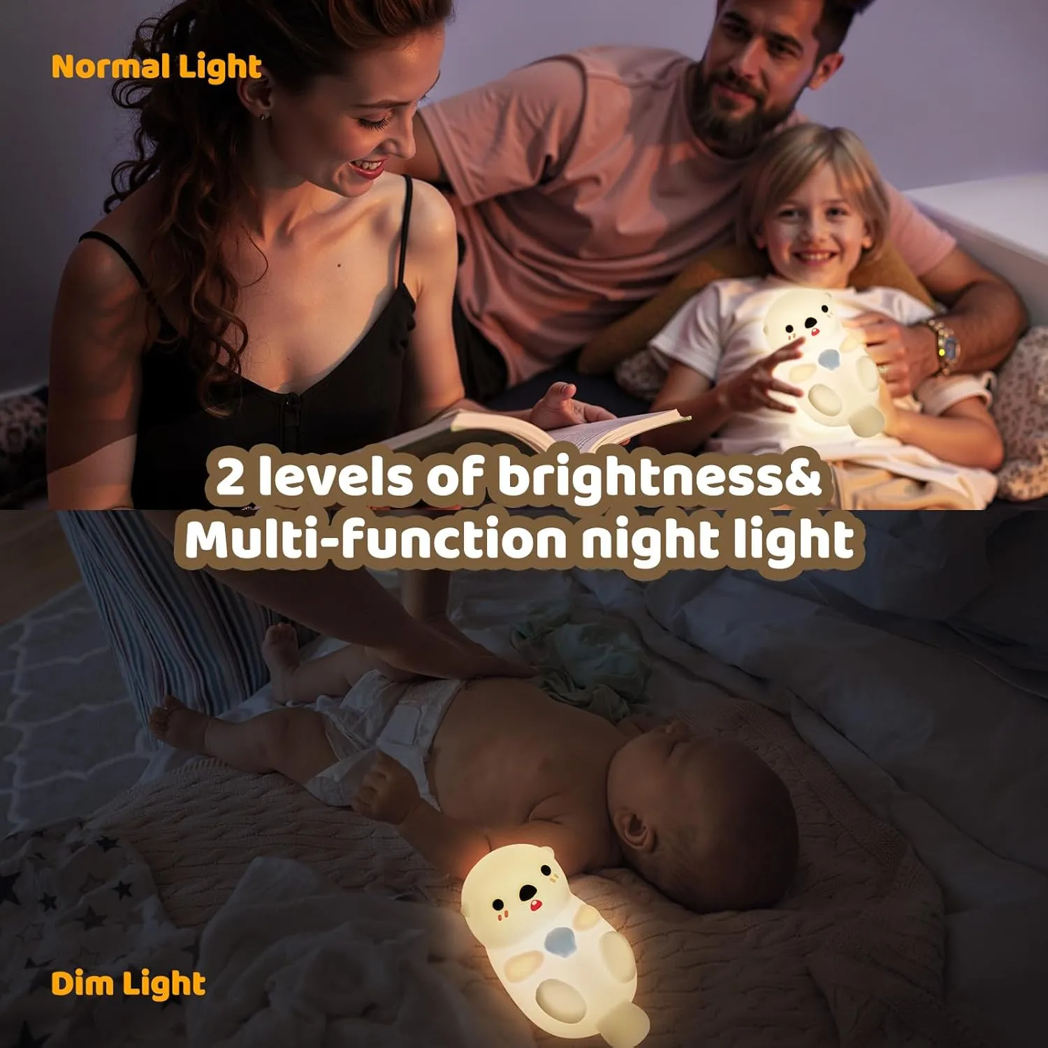 Huggwaii Otter Night Light for Kids – Cute Silicone Squishy Kids Night Light, Dimmable & Rechargeable LED Otter Lamp, 1200mAh Battery, Soft Nursery Nightlight for Toddler Room Decor & Gifts