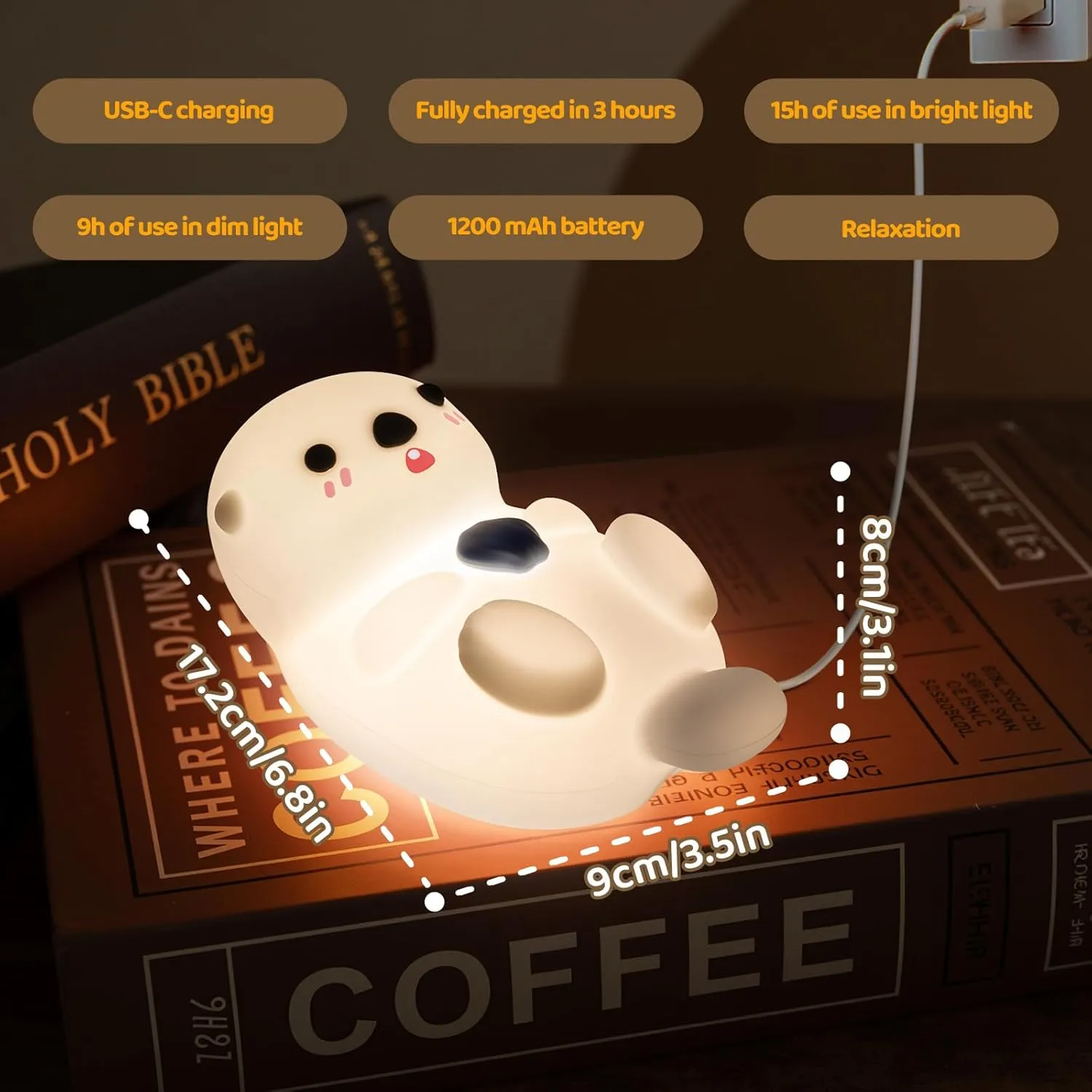 Huggwaii Otter Night Light for Kids – Cute Silicone Squishy Kids Night Light, Dimmable & Rechargeable LED Otter Lamp, 1200mAh Battery, Soft Nursery Nightlight for Toddler Room Decor & Gifts