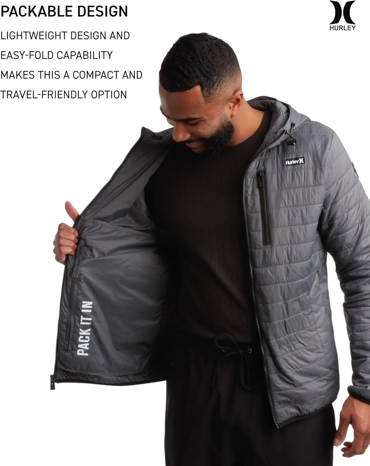 Hurley Men's Jacket - Balsam Lightweight Packable Puffer Coat - Weather Resistant Outerwear Windbreaker Coat for Men (M-XL)