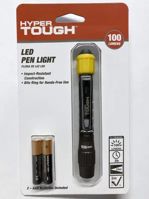 HYPER TOUGH 100-LUMEN Pen Light | Flashlight Ultra Bright Impact-Resistant 2-AAA Model: 20560