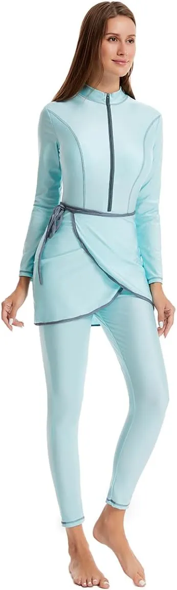 IBAKOM One Piece Modest Burkini for Women Islamic Swimsuits with Wrap Skirt Swim Cap Muslim Bathing Suit Cover Ups