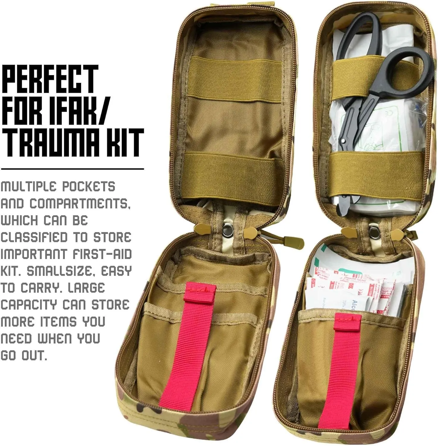 Ifak Med Trauma Kit, Molle Tactical Emergency First Aid Kit,Red Military Survival Molle EMT Medical Kit Refill Supplies Fot Duty Belt