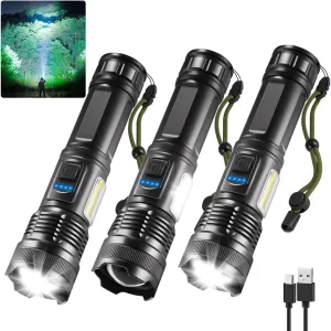 IkeeRuic 7Mode Flashlights High Lumens Rechargeable, 3Pack Tactical Flashlight High Powered, LED Flashlight Rechargeable, Super Bright Flashlight Adjustable, Flash Light for Emergency Home