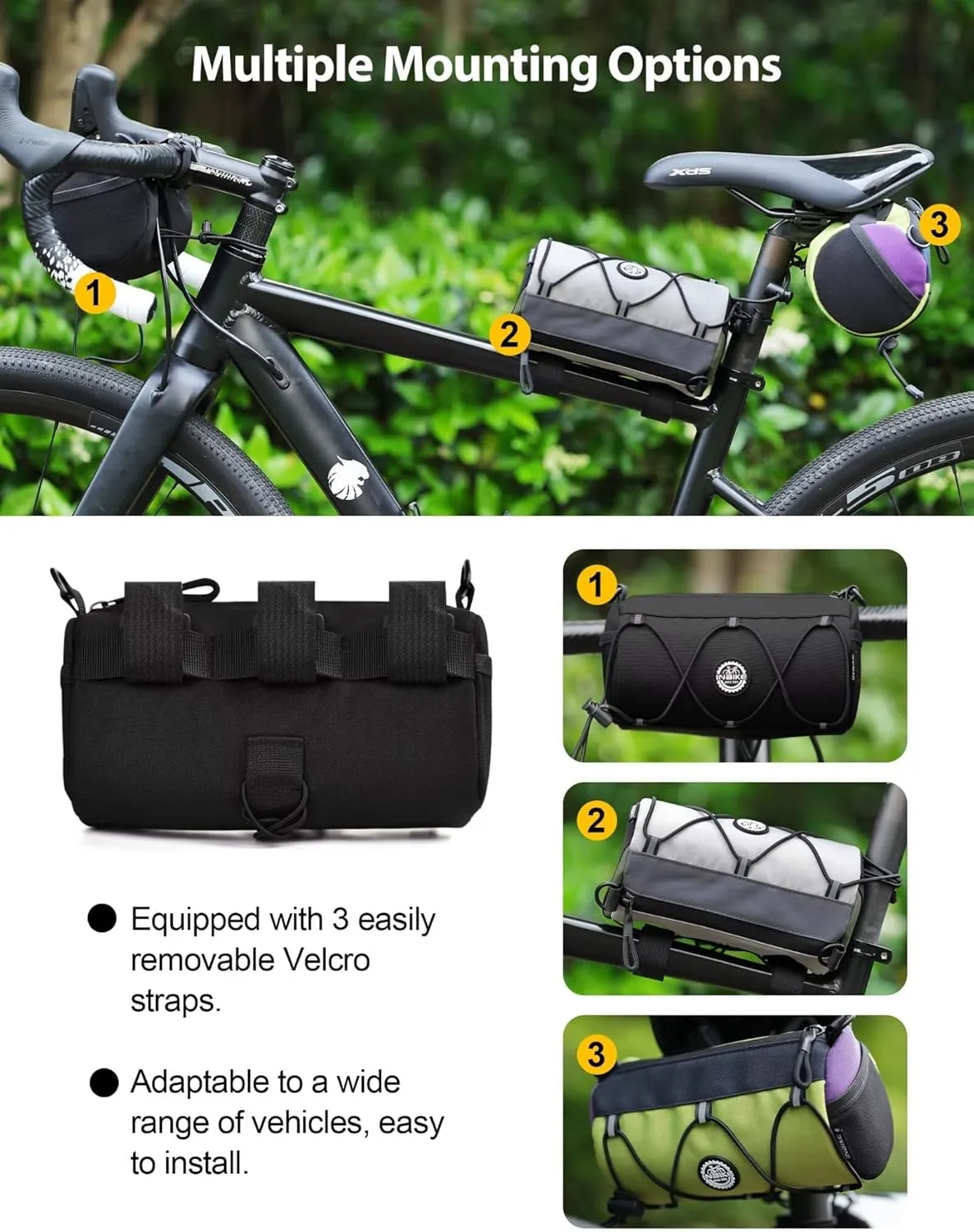 INBIKE Waterproof Bike Handlebar Bag with Shoulder Strap 1.8L Bicycle Front Storage Bags for Motorcycle Biking Exercise