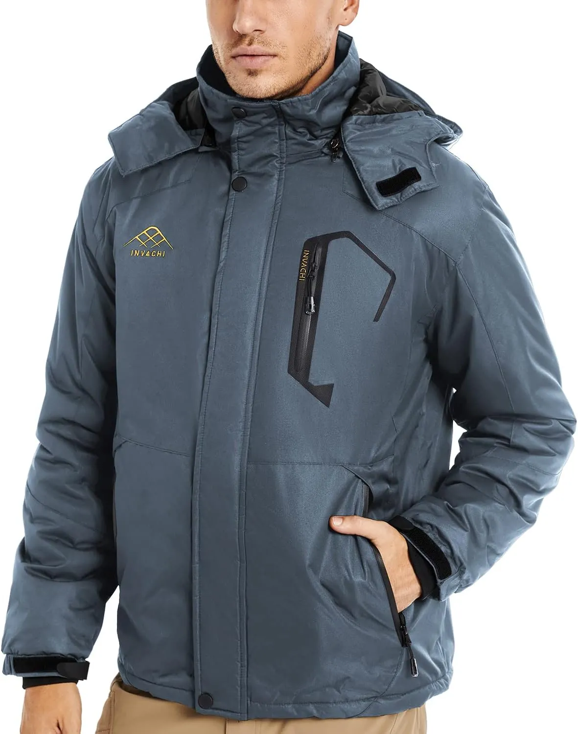 INVACHI Men's Warm Winter Coat Waterproof Mountain Ski Jacket Windproof Detachable Hood Raincoats
