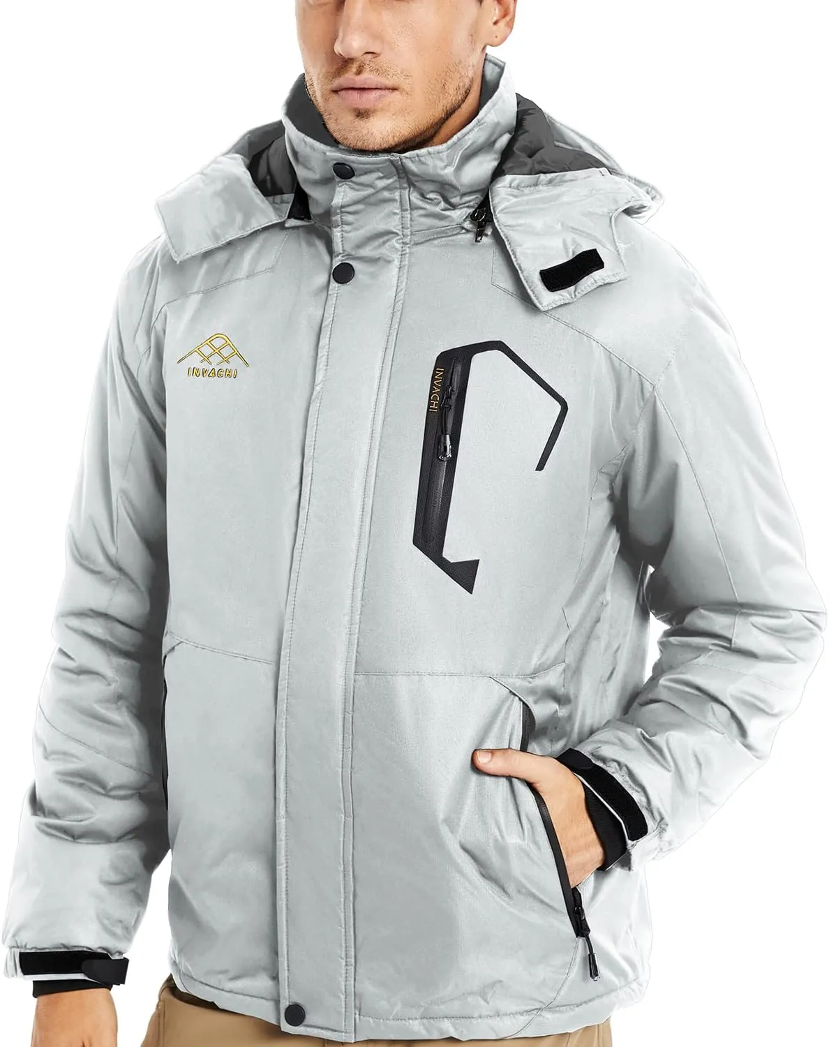 INVACHI Men's Warm Winter Coat Waterproof Mountain Ski Jacket Windproof Detachable Hood Raincoats