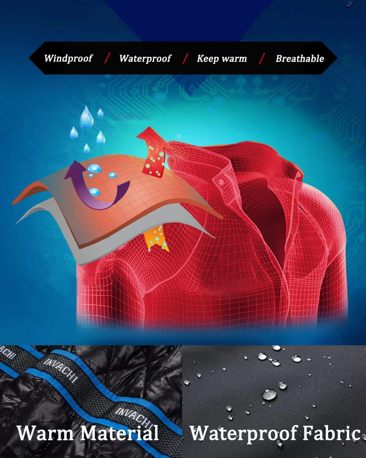 INVACHI Men's Warm Winter Coat Waterproof Mountain Ski Jacket Windproof Detachable Hood Raincoats