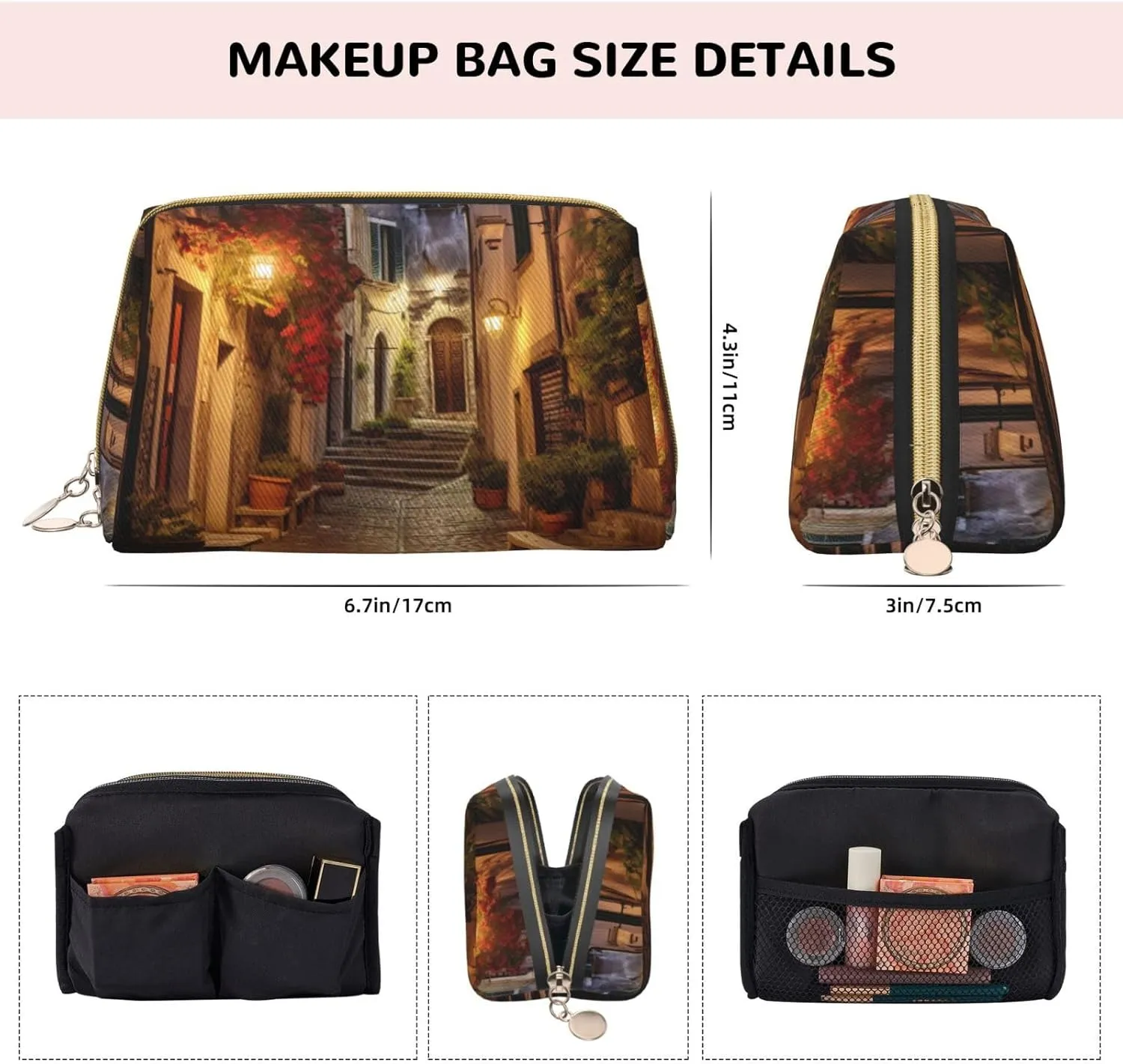 Italian Old Street Toiletry Pouch, Travel-Friendly Makeup Organizer For Makeup Brushes, Lipsticks