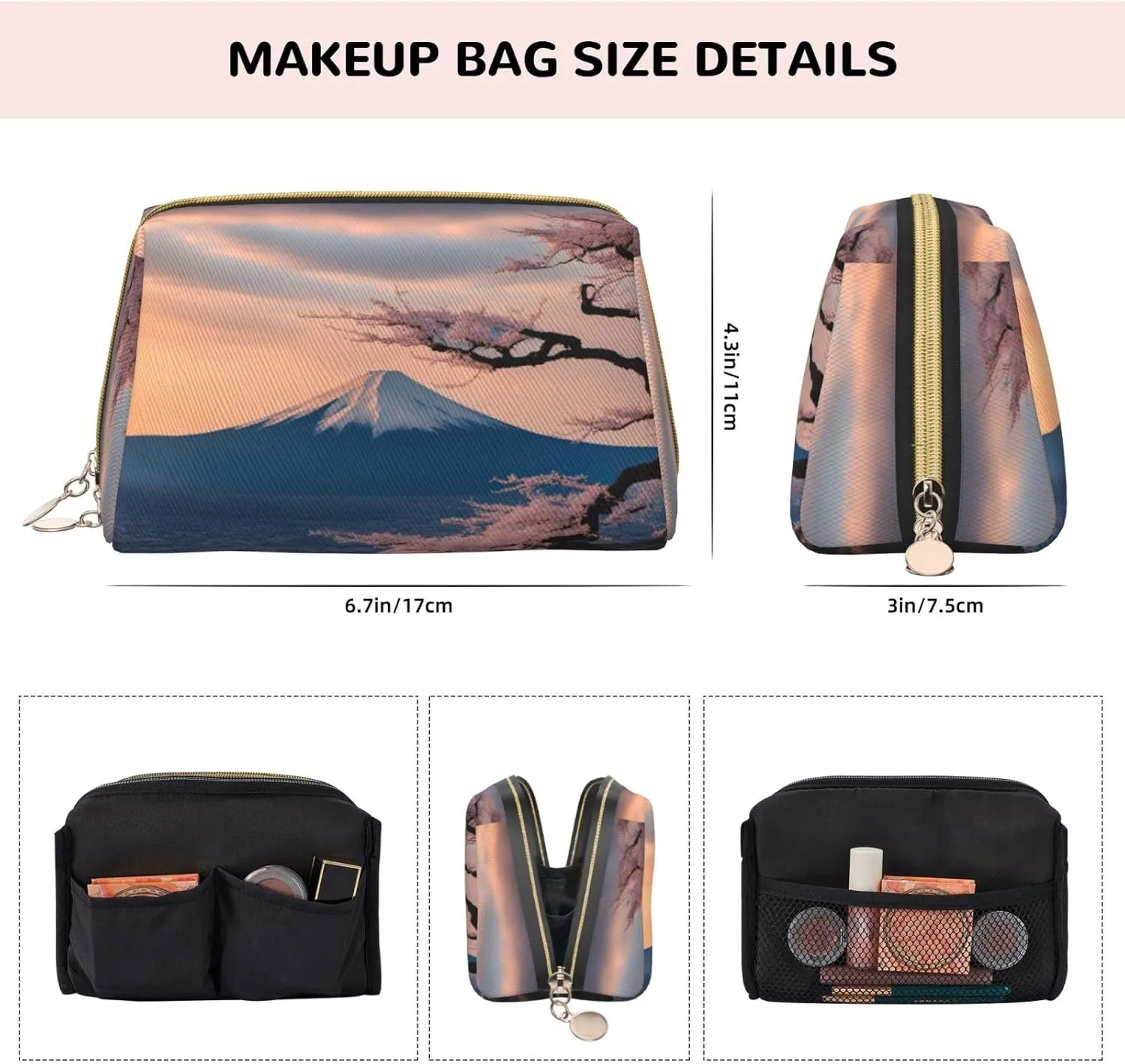 Japan Mount Fuji Landscape Toiletry Pouch, Travel-Friendly Makeup Organizer For Makeup Brushes, Lipsticks