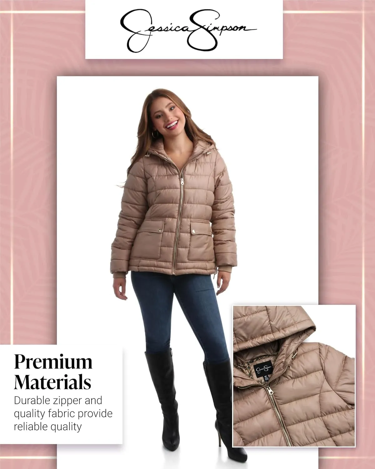 Jessica Simpson Women's Puffer Jacket - Full Zip Up Insulated Quilted Jackets for Women - Cozy Women Winter Coats (S-XL)