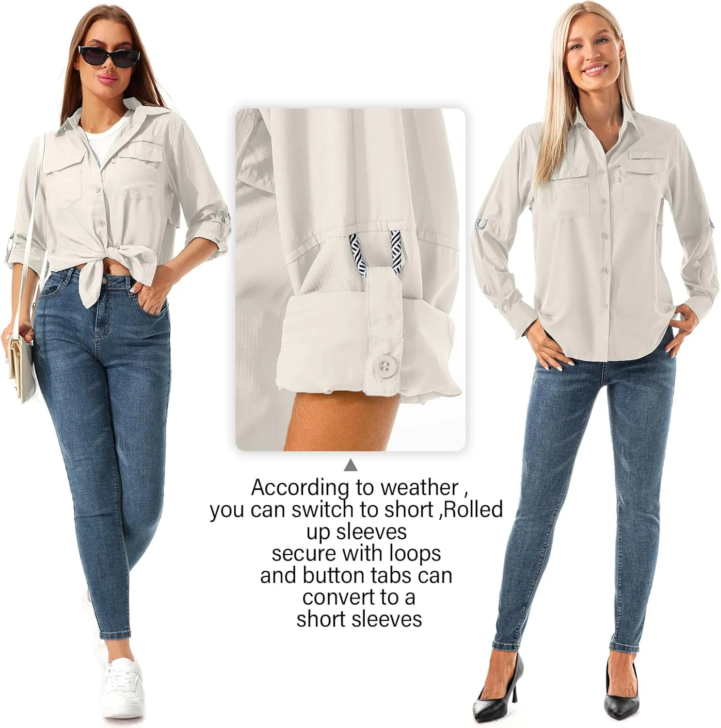 Jessie Kidden Women's Quick Dry Sun UV Protection Convertible Long Sleeve Shirts for Hiking Camping Fishing Sailing