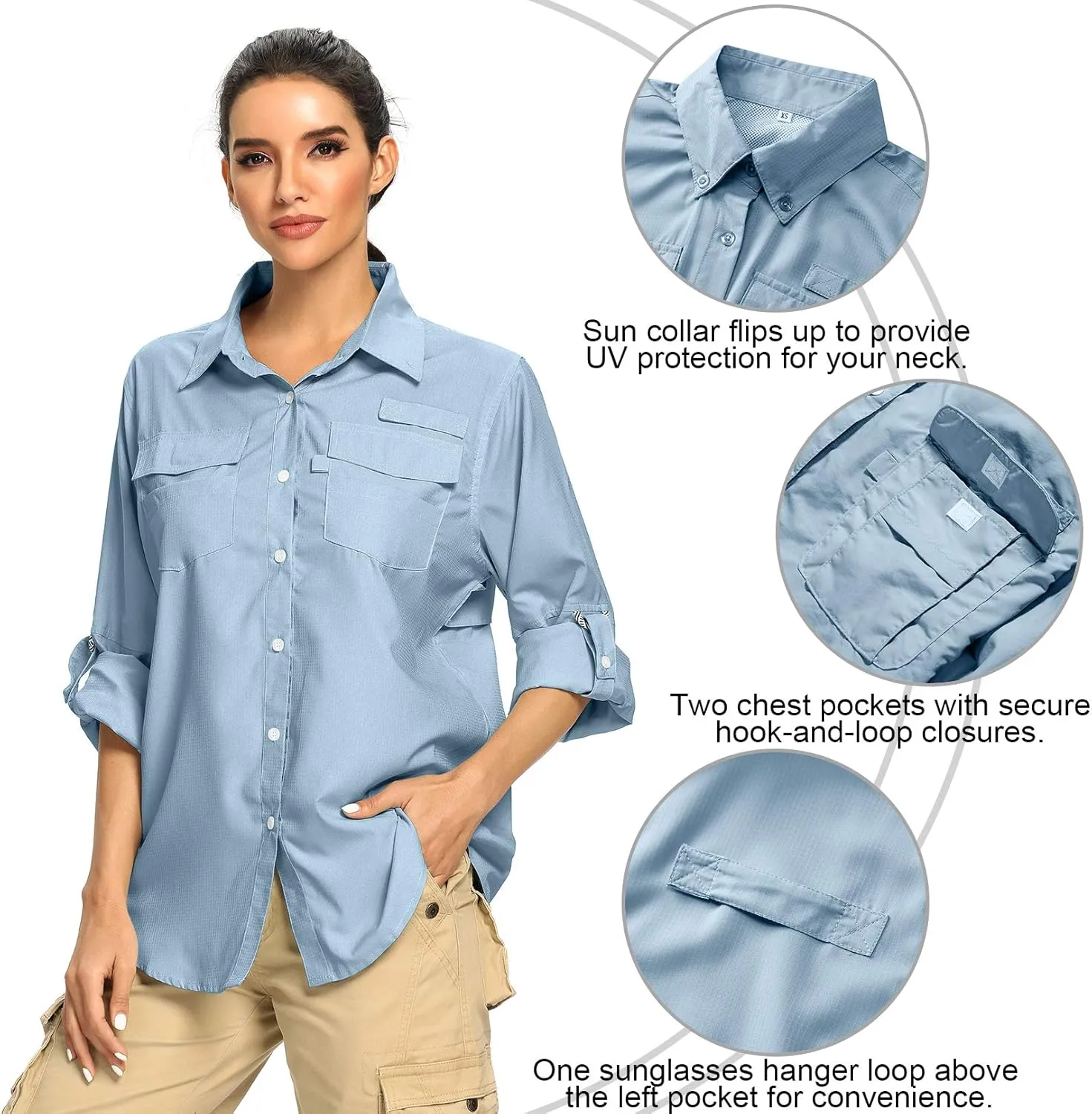 Jessie Kidden Women's Quick Dry Sun UV Protection Convertible Long Sleeve Shirts for Hiking Camping Fishing Sailing