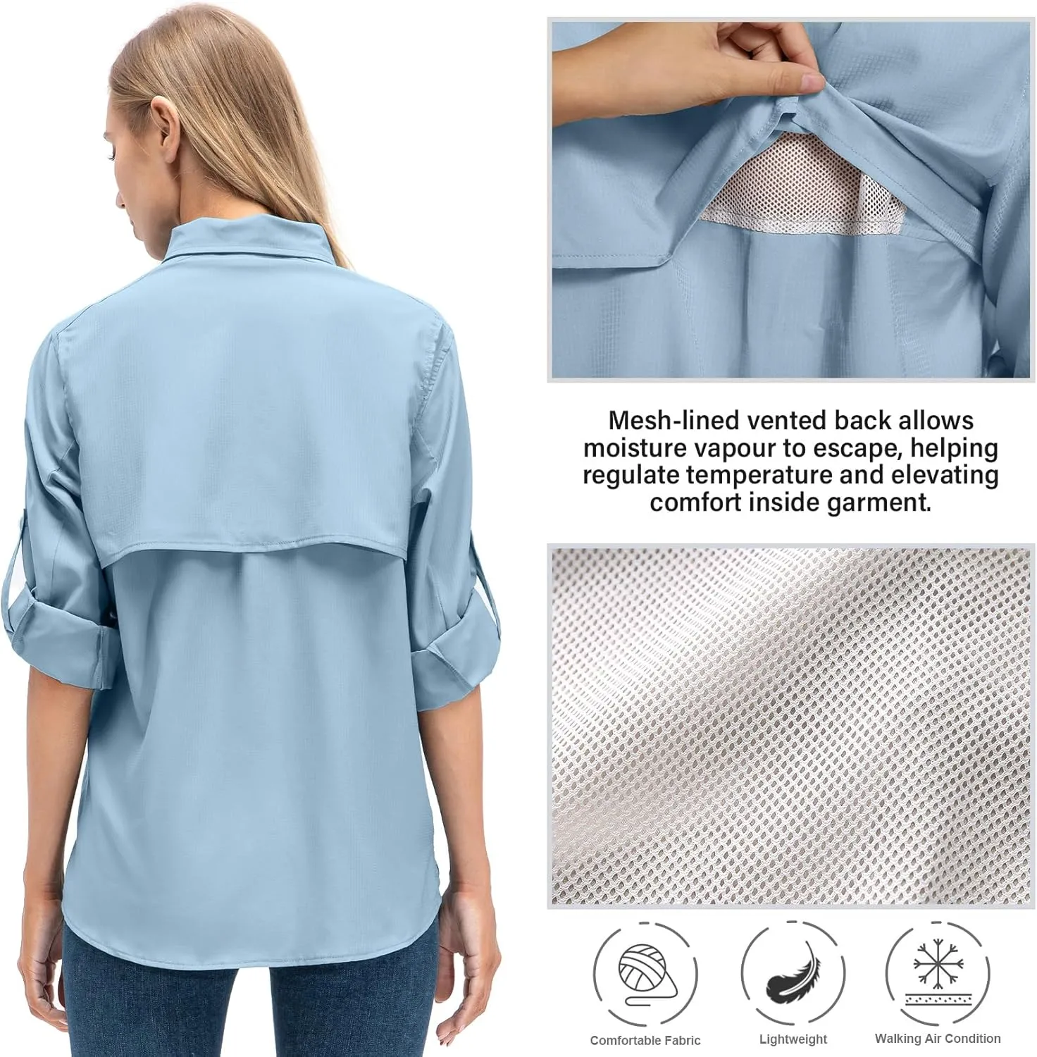 Jessie Kidden Women's Quick Dry Sun UV Protection Convertible Long Sleeve Shirts for Hiking Camping Fishing Sailing