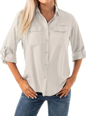 Jessie Kidden Women's Quick Dry Sun UV Protection Convertible Long Sleeve Shirts for Hiking Camping Fishing Sailing