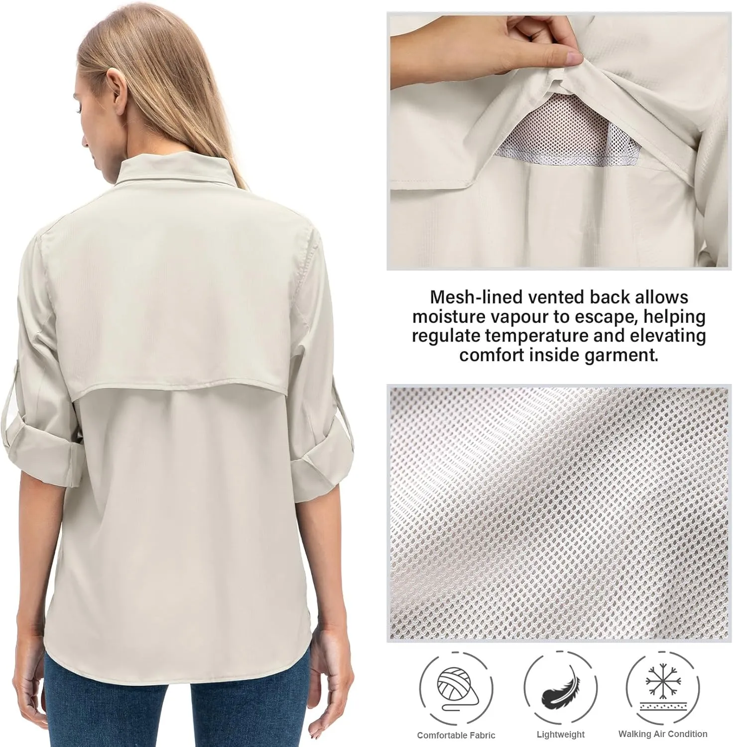 Jessie Kidden Women's Quick Dry Sun UV Protection Convertible Long Sleeve Shirts for Hiking Camping Fishing Sailing