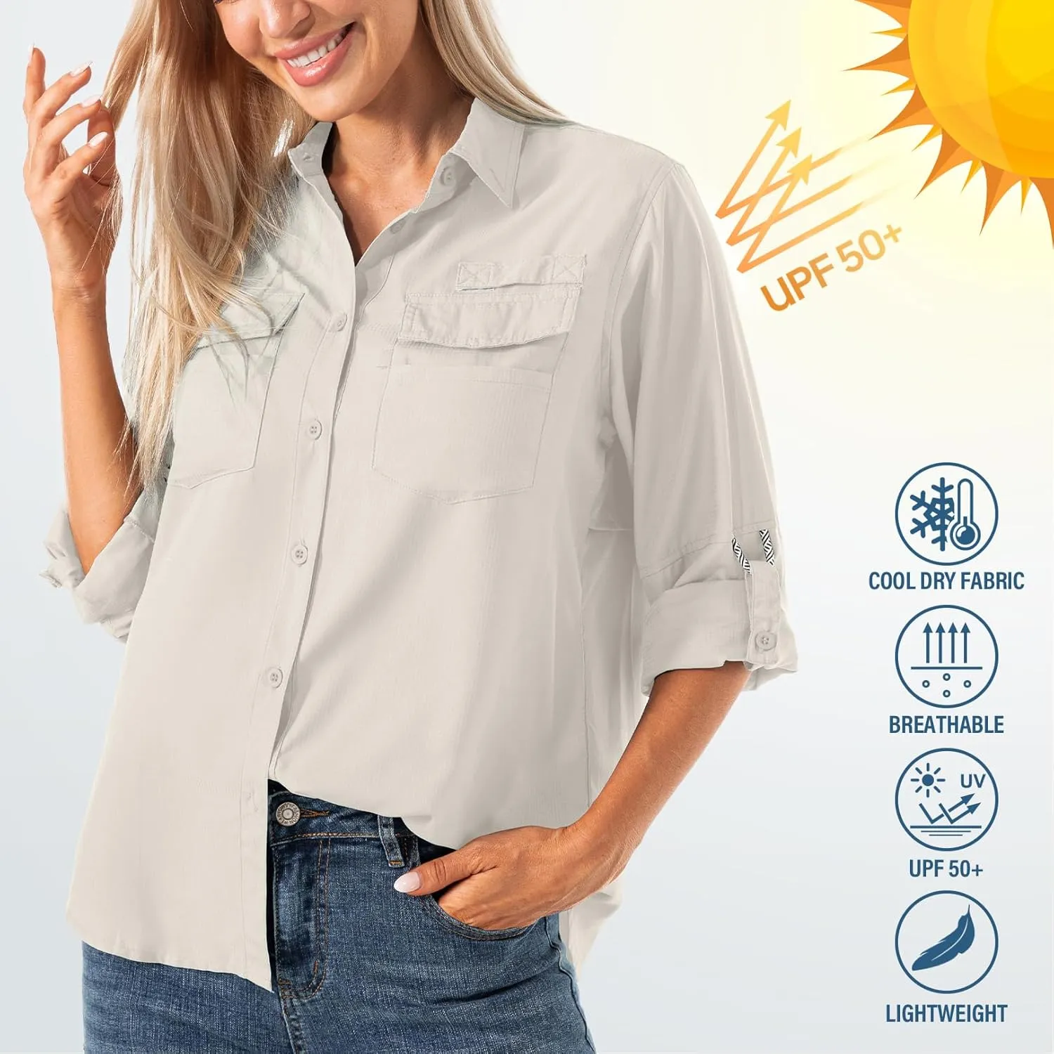 Jessie Kidden Women's Quick Dry Sun UV Protection Convertible Long Sleeve Shirts for Hiking Camping Fishing Sailing
