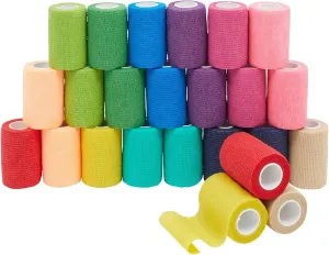 Juvale 24 Rolls Colorful Self Adhesive Bandage Wrap 3 Inch x 5 Yards - Cohesive First Aid Tape for Sports, Vet, Medical, Tattoo (12 Colors) - Vet Wrap