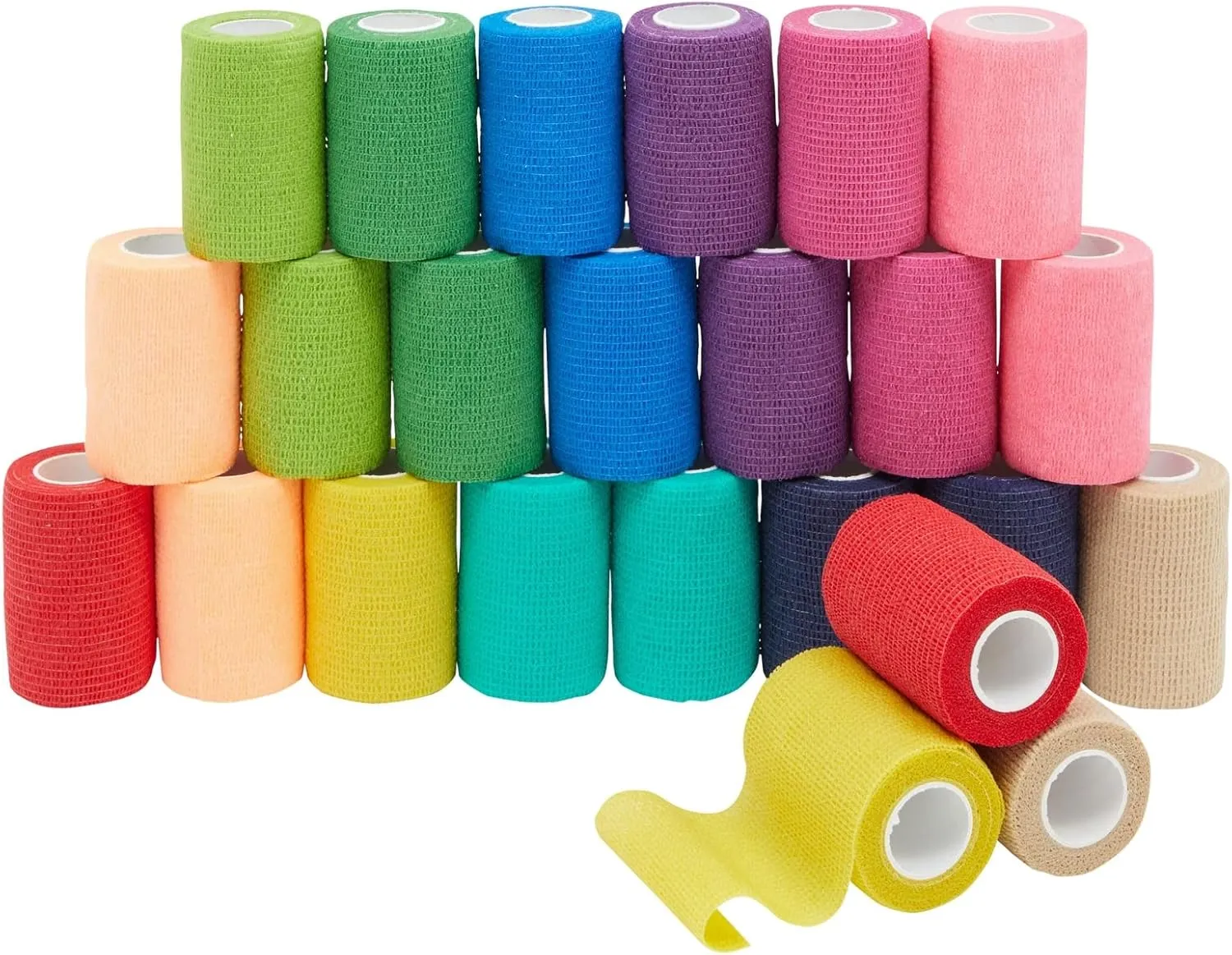Juvale 24 Rolls Colorful Self Adhesive Bandage Wrap 3 Inch x 5 Yards - Cohesive First Aid Tape for Sports, Vet, Medical, Tattoo (12 Colors) - Vet Wrap