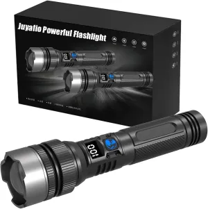 Juyafio Powerful Flashlight 150000 Lumens, USB Rechargeable Waterproof Handheld Flashlights High Lumens, 5 Modes Zoomable Torch with LCD Digital Display for Hiking Hunting Camping (1Pcs)
