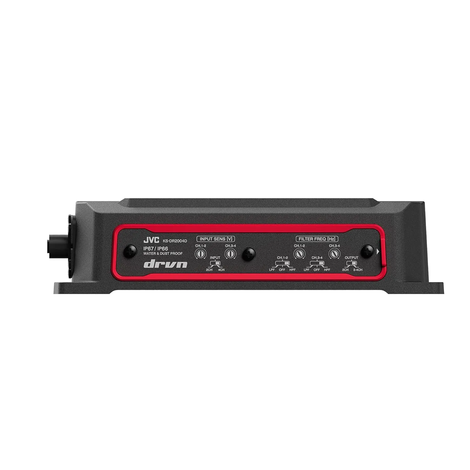 JVC KS-DR2004D 4-Channel Compact Digital Amplifier (600W) for Car, Marine, UTV & Motorsport Vehicles, Solid Corrosion-Resistant Aluminum Chassis, IPX6, IPX7 & IP6X Certified and Vibration-Proof