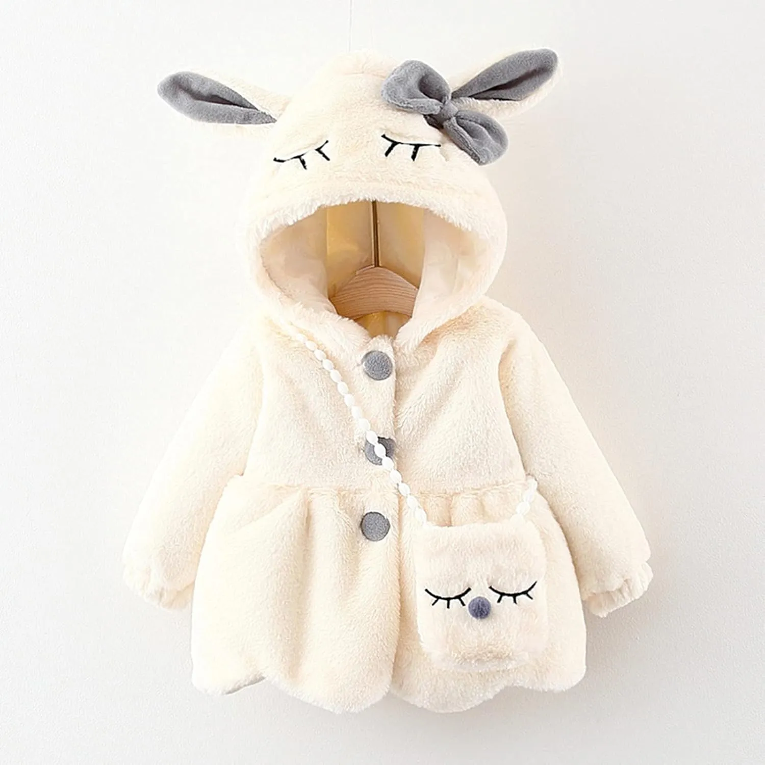 KAGAYD Bbay Girls Winter Fuzzy Coat Toddler Long Sleeve Thicken Wool Warm Windproof Outerwear with Bag